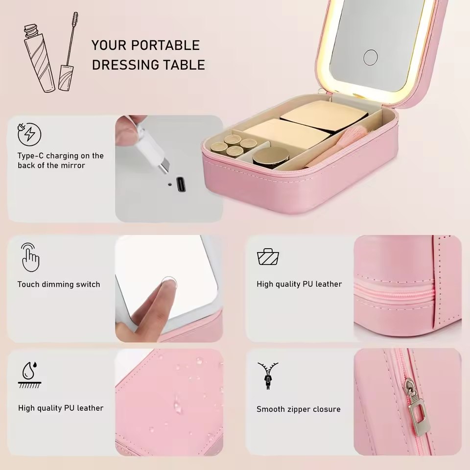 Travel Makeup Bag With LED Light